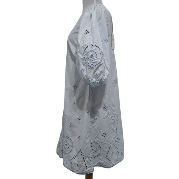 Ganni Broderie Anglaise Puff Sleeve Organic Cotton Mini Dress Illusion Blue S 42 - Picture 6 of 17